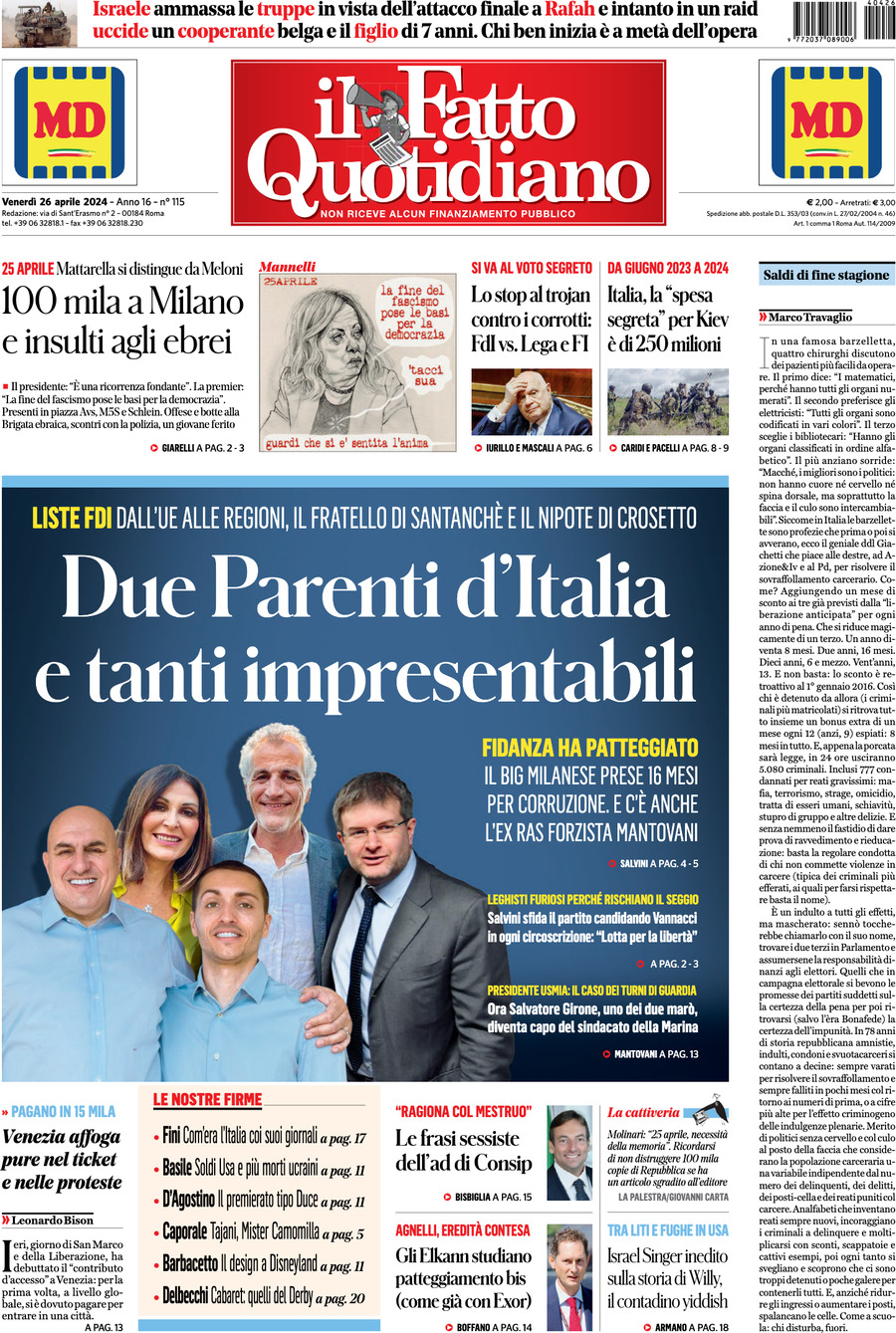 Prima-pagina-il-fatto-quotidiano-edizione-di-oggi-26-04-2024