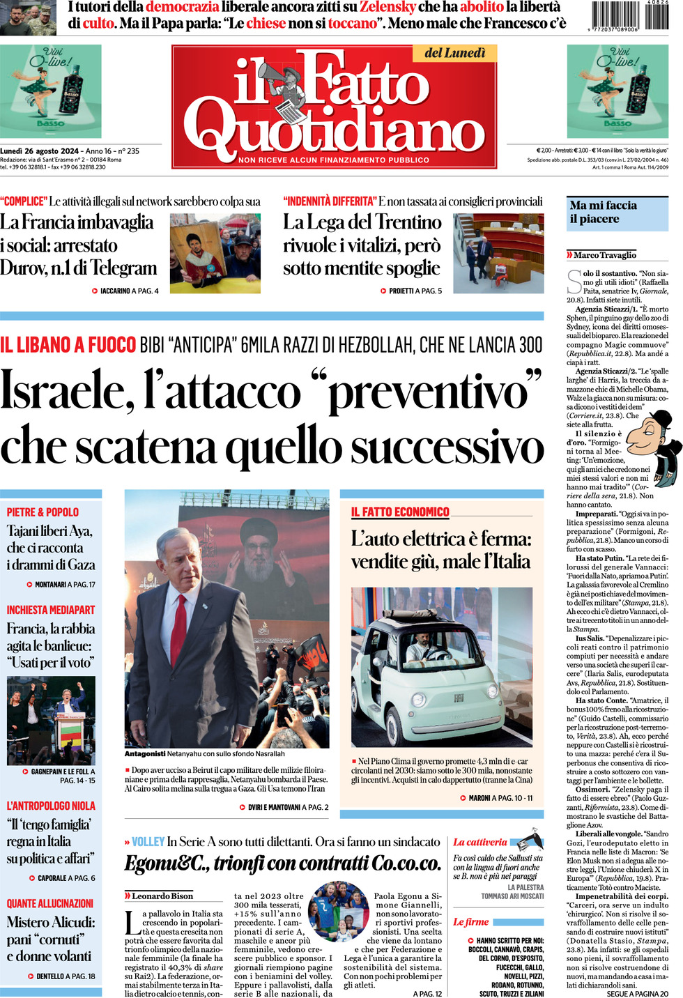 Prima-pagina-il-fatto-quotidiano-edizione-di-oggi-26-08-2024