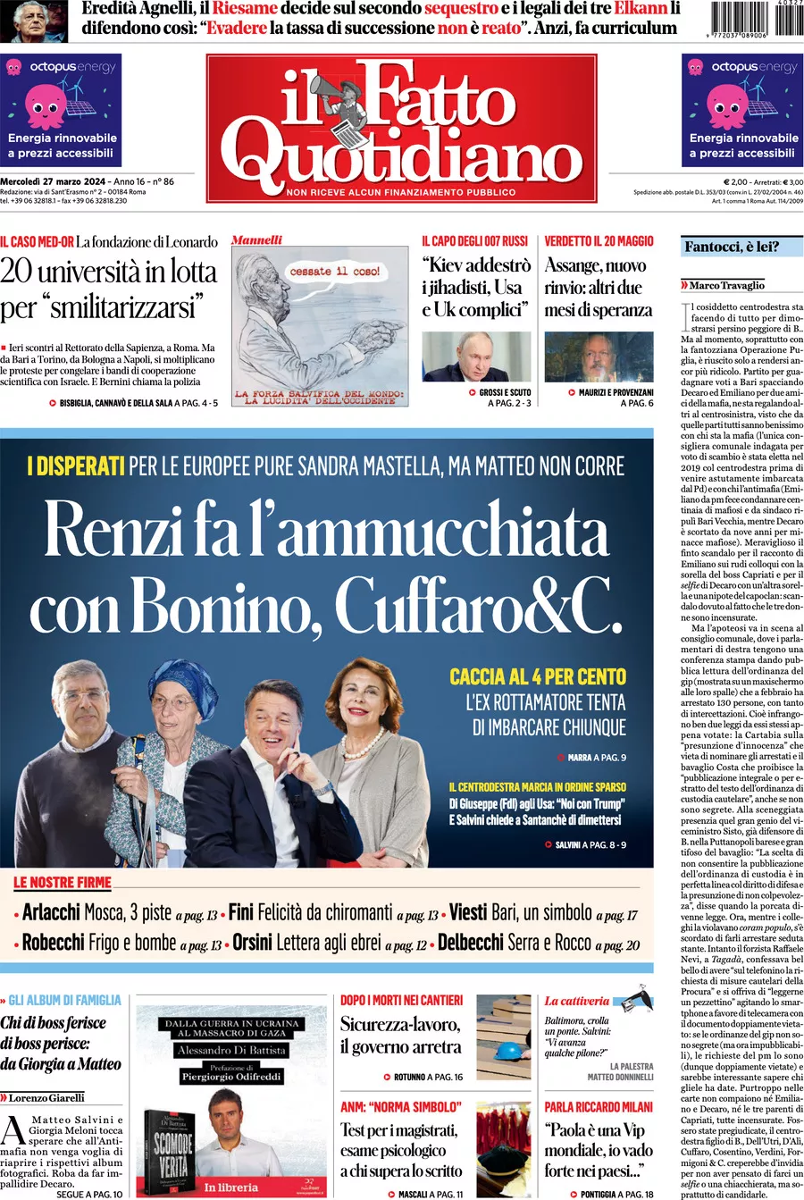 Prima-pagina-il-fatto-quotidiano-edizione-di-oggi-27-03-2024