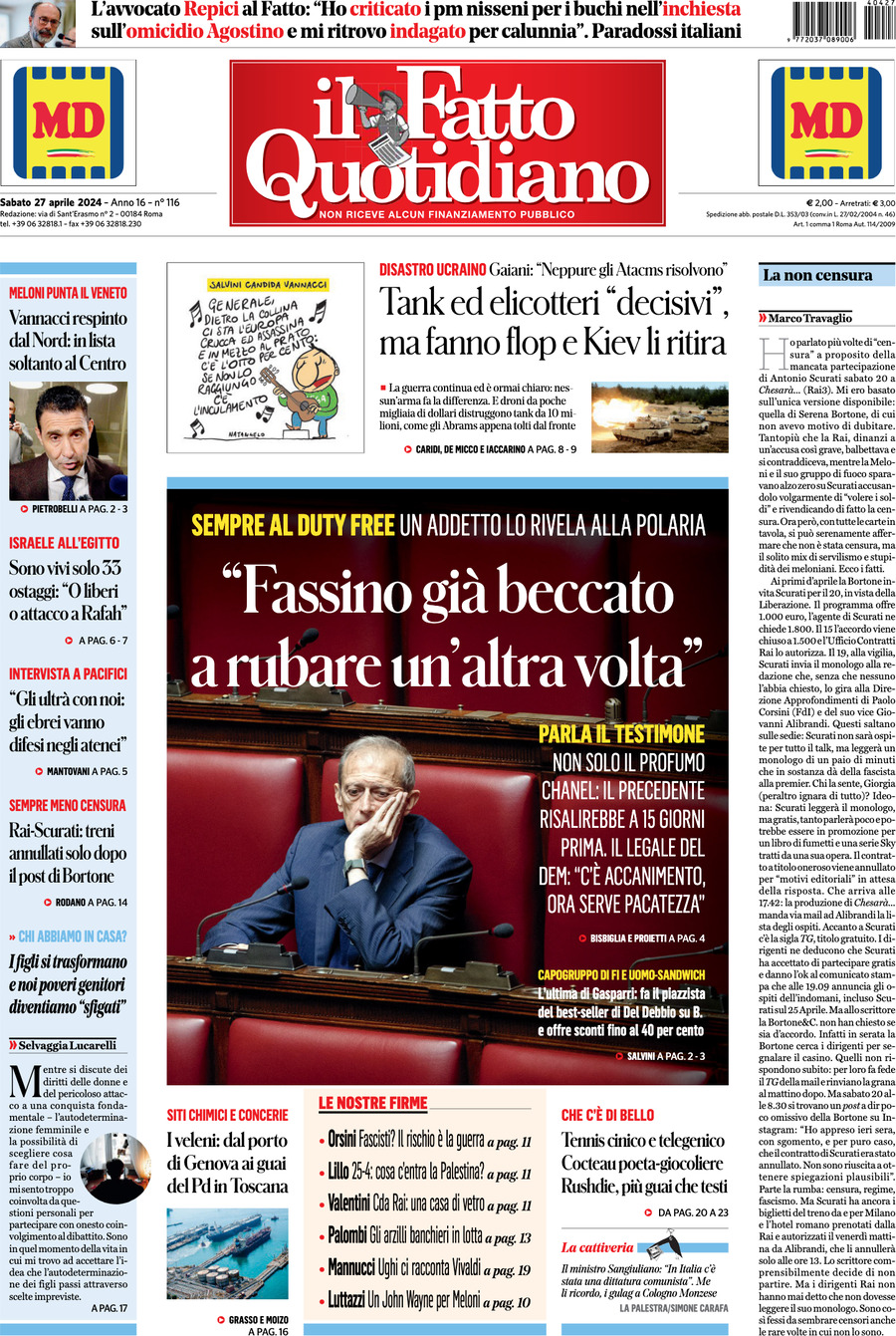 Prima-pagina-il-fatto-quotidiano-edizione-di-oggi-27-04-2024