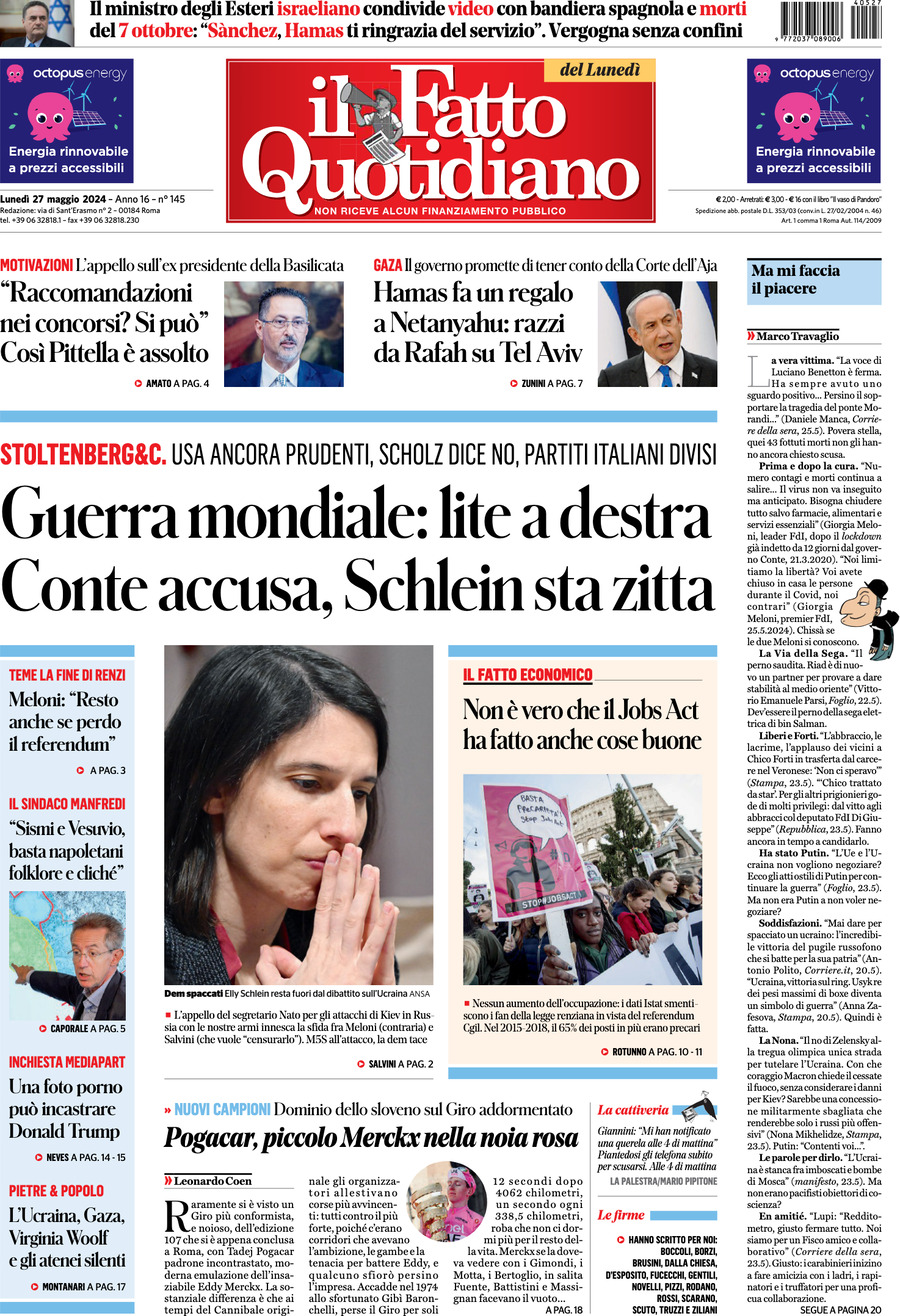 Prima-pagina-il-fatto-quotidiano-edizione-di-oggi-27-05-2024