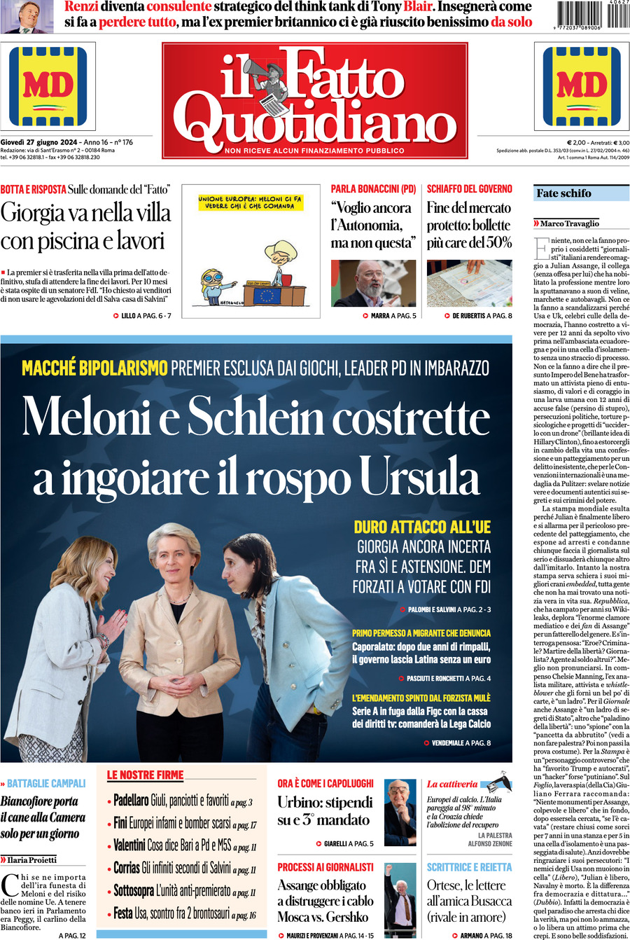 Prima-pagina-il-fatto-quotidiano-edizione-di-oggi-27-06-2024