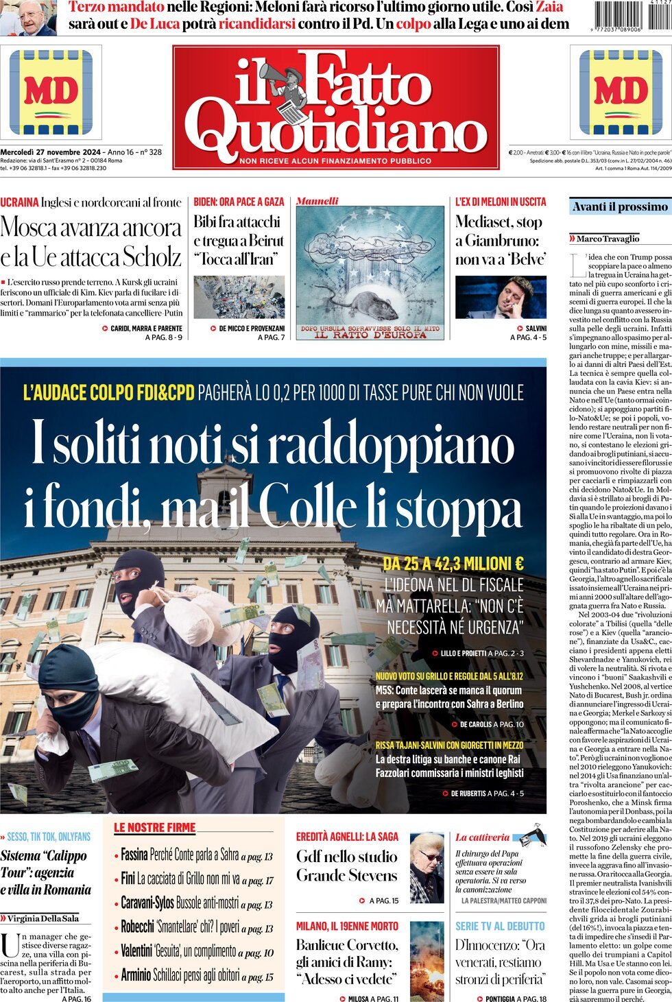 Prima-pagina-il-fatto-quotidiano-edizione-di-oggi-27-11-2024