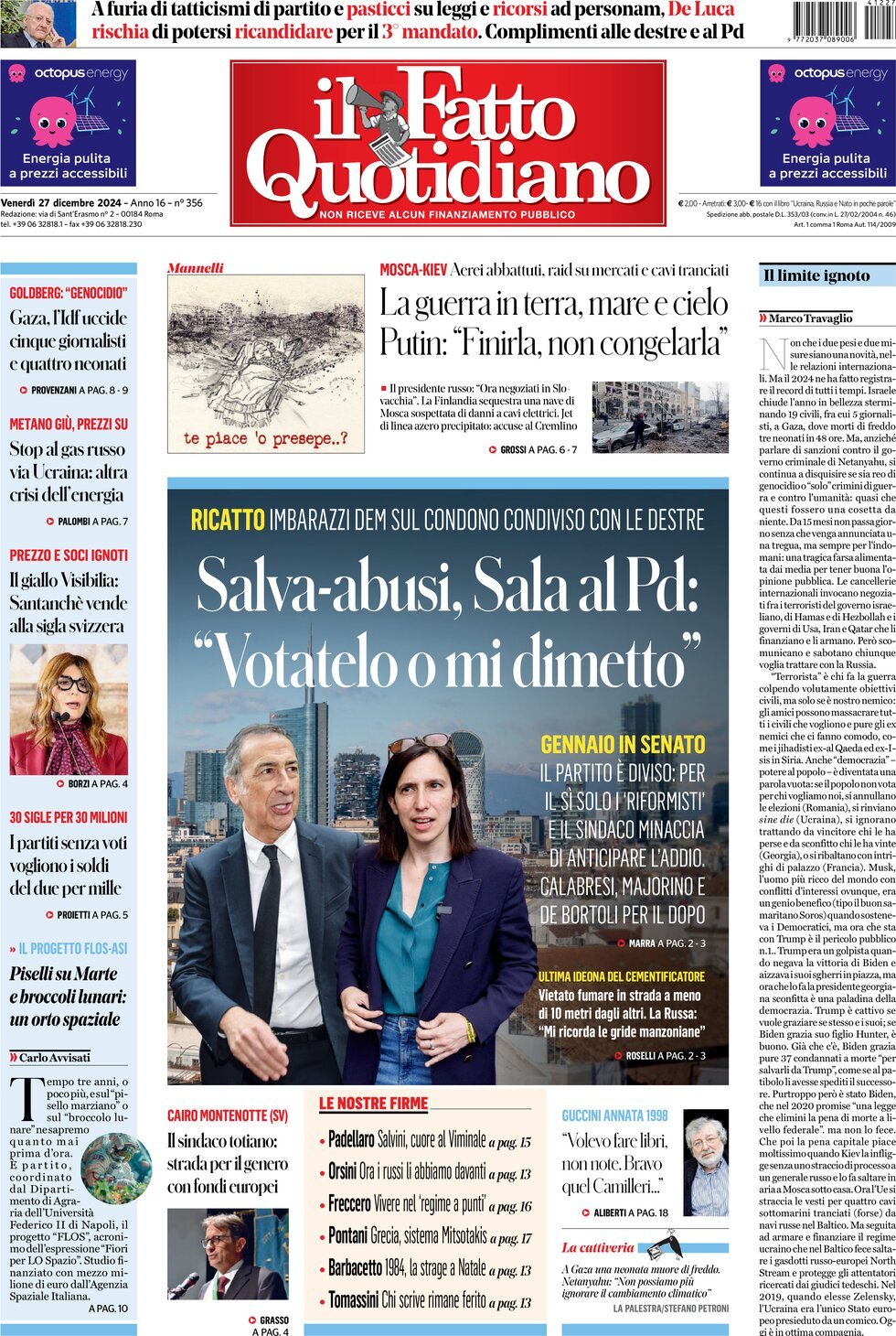 Prima-pagina-il-fatto-quotidiano-edizione-di-oggi-27-12-2024