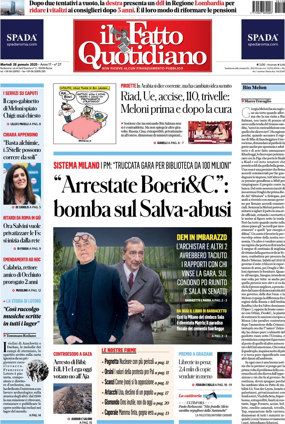 Prima-pagina-il-fatto-quotidiano-edizione-di-oggi-28-01-2025