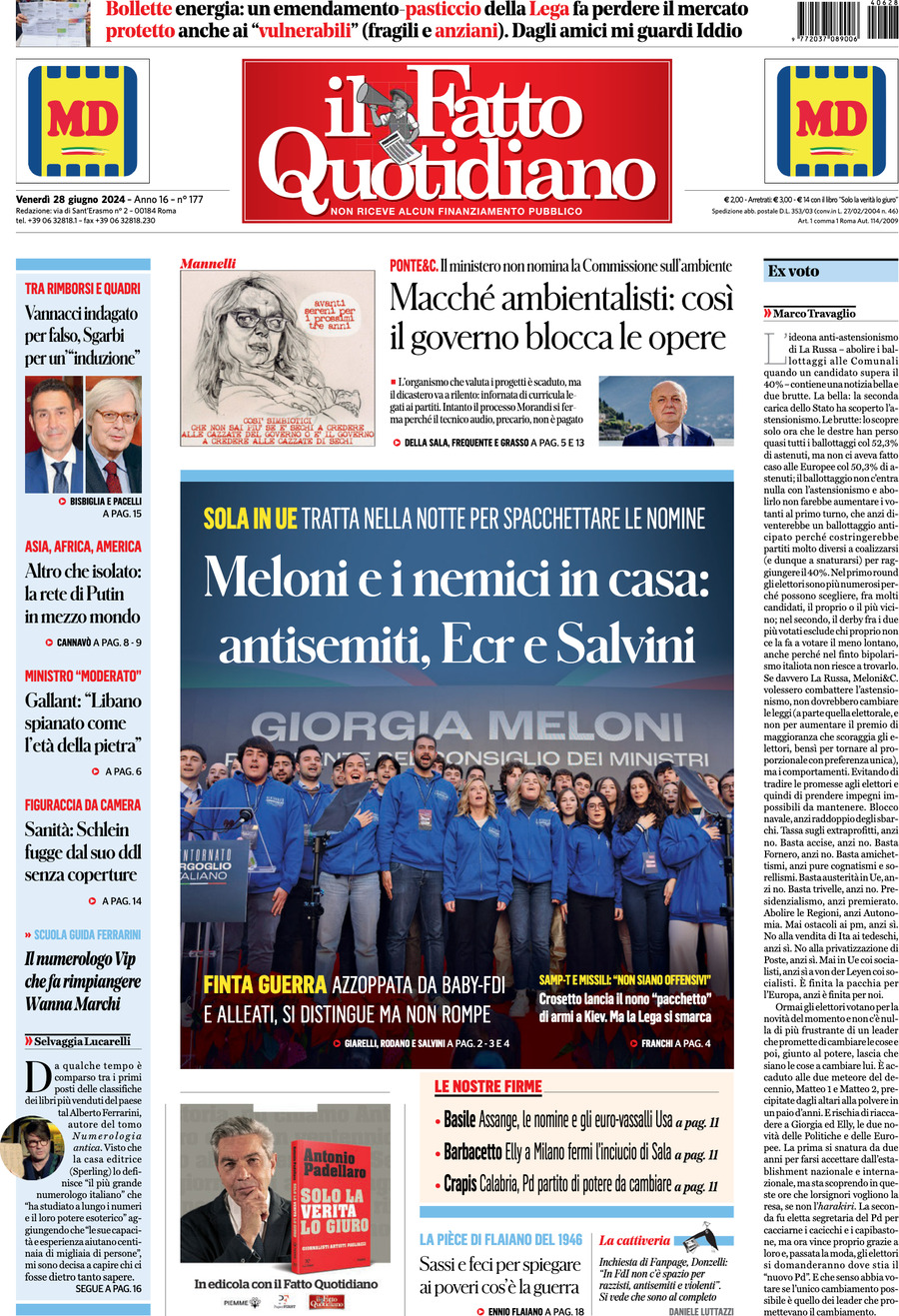 Prima-pagina-il-fatto-quotidiano-edizione-di-oggi-28-06-2024