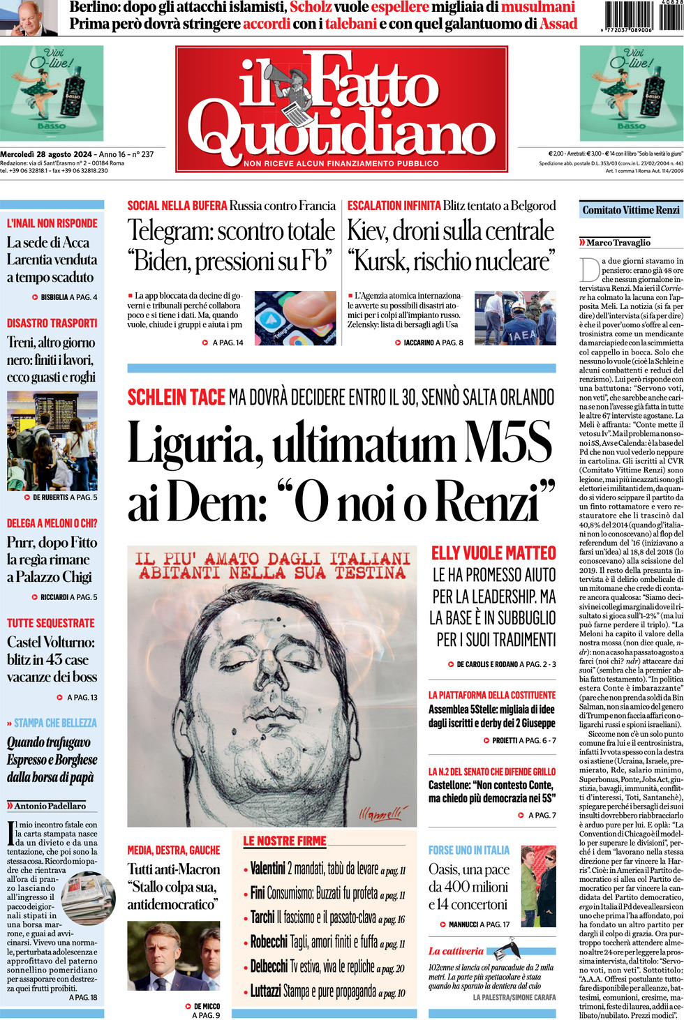 Prima-pagina-il-fatto-quotidiano-edizione-di-oggi-28-08-2024