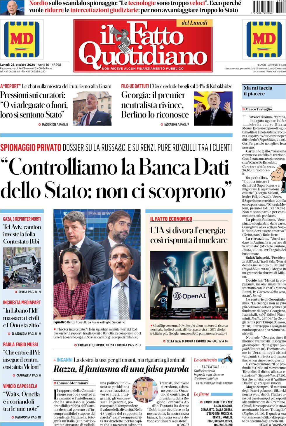 Prima-pagina-il-fatto-quotidiano-edizione-di-oggi-28-10-2024