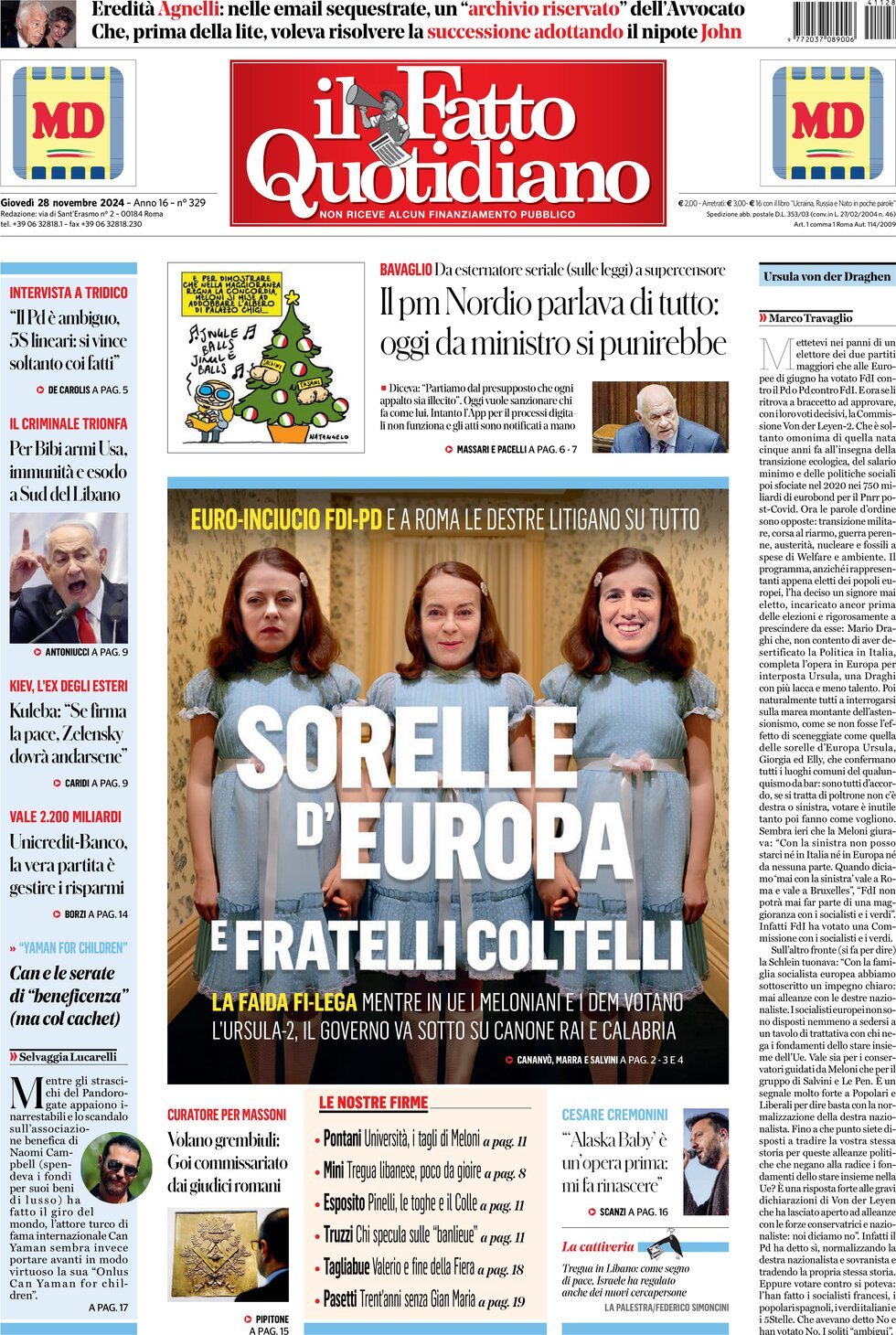 Prima-pagina-il-fatto-quotidiano-edizione-di-oggi-28-11-2024