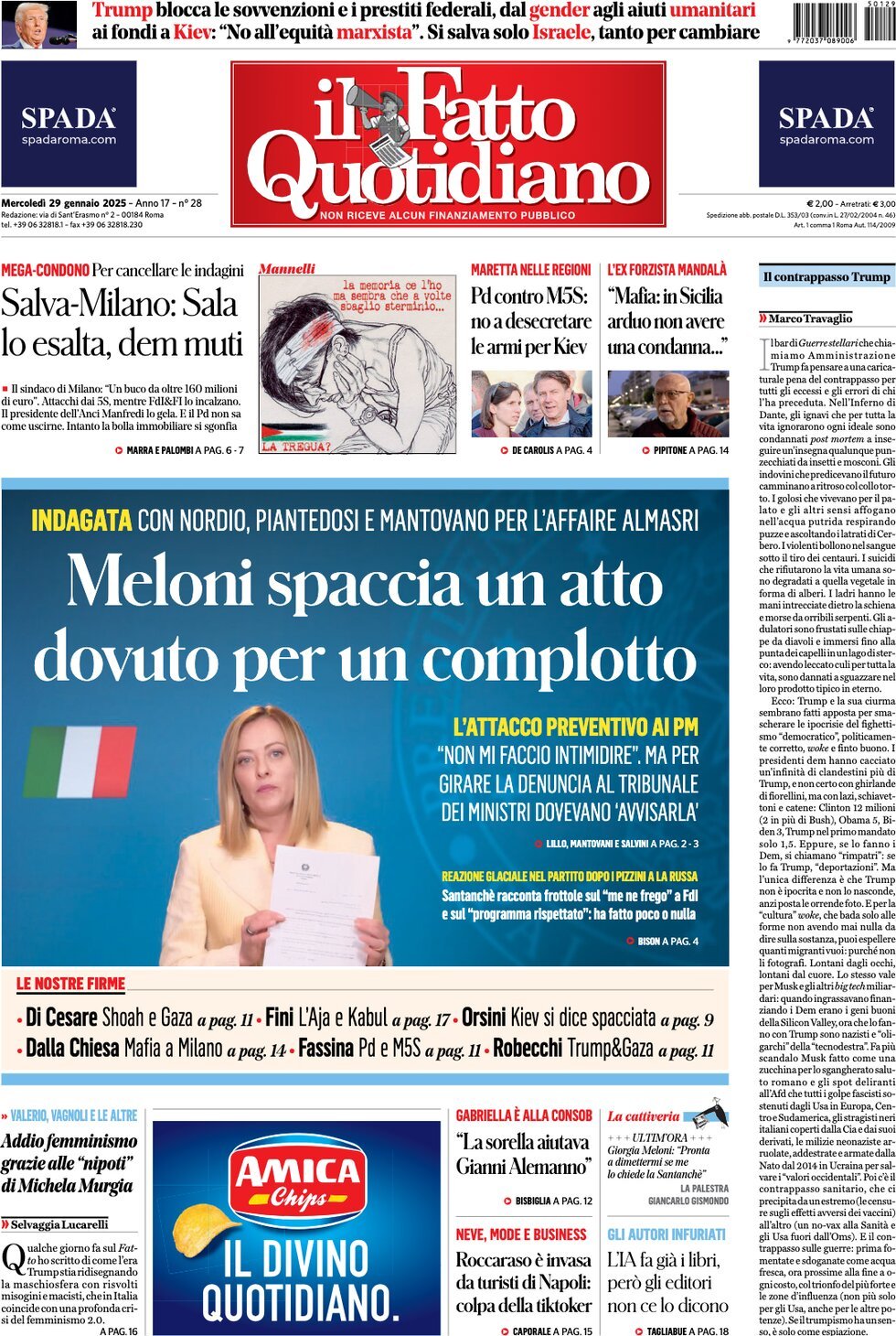 Prima-pagina-il-fatto-quotidiano-edizione-di-oggi-29-01-2025