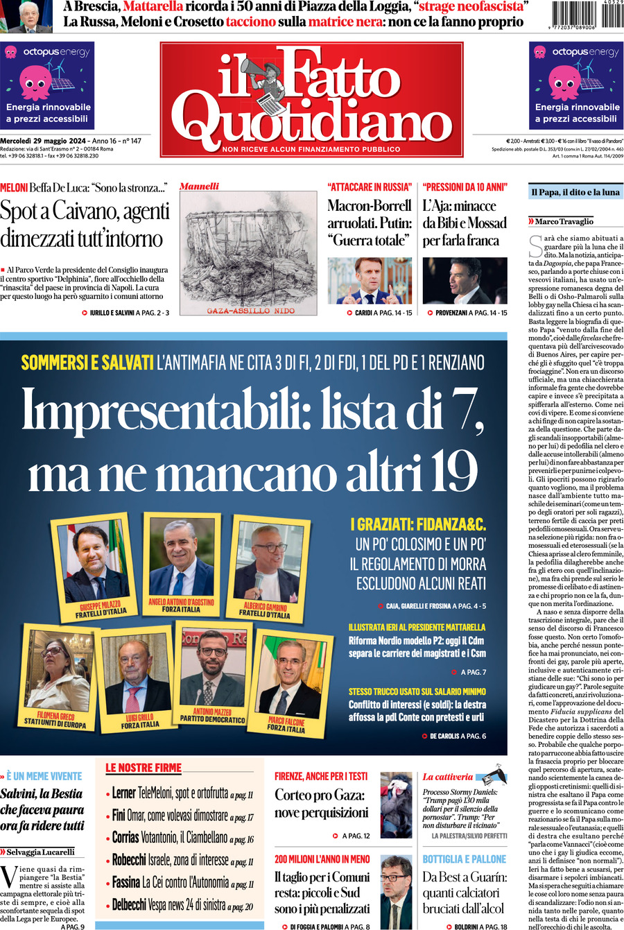 Prima-pagina-il-fatto-quotidiano-edizione-di-oggi-29-05-2024