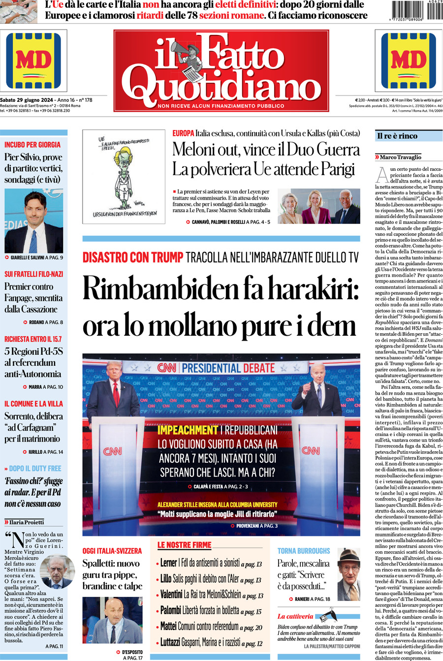 Prima-pagina-il-fatto-quotidiano-edizione-di-oggi-29-06-2024