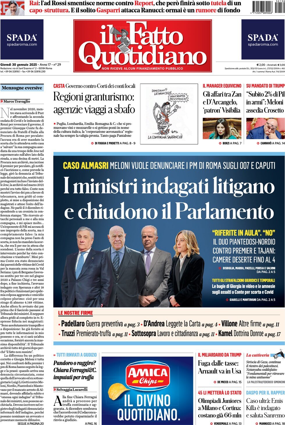 Prima-pagina-il-fatto-quotidiano-edizione-di-oggi-30-01-2025