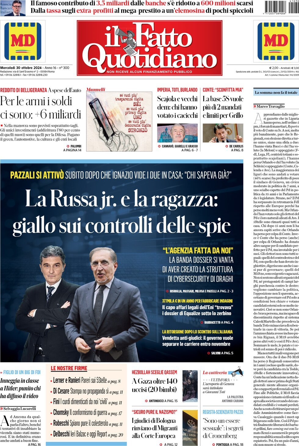 Prima-pagina-il-fatto-quotidiano-edizione-di-oggi-30-10-2024