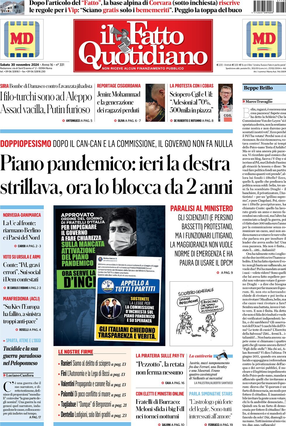 Prima-pagina-il-fatto-quotidiano-edizione-di-oggi-30-11-2024