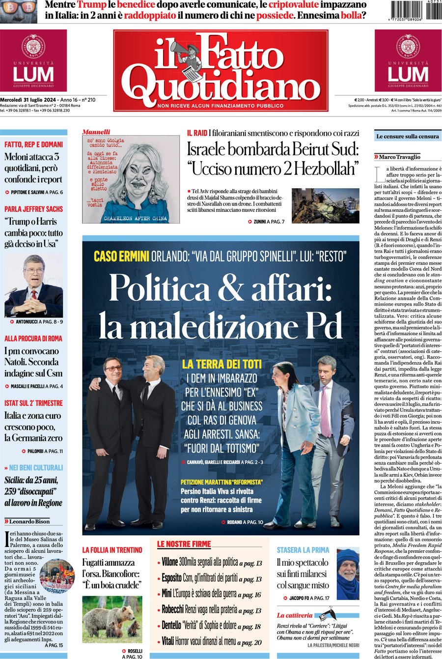 Prima-pagina-il-fatto-quotidiano-edizione-di-oggi-31-07-2024