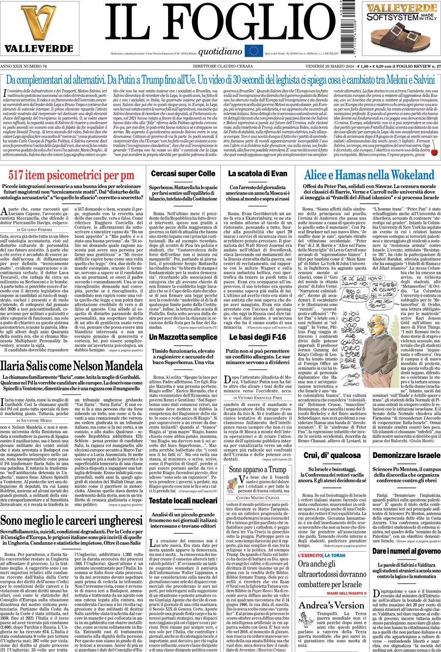 Prima-pagina-il-foglio-edizione-di-oggi-29-03-2024