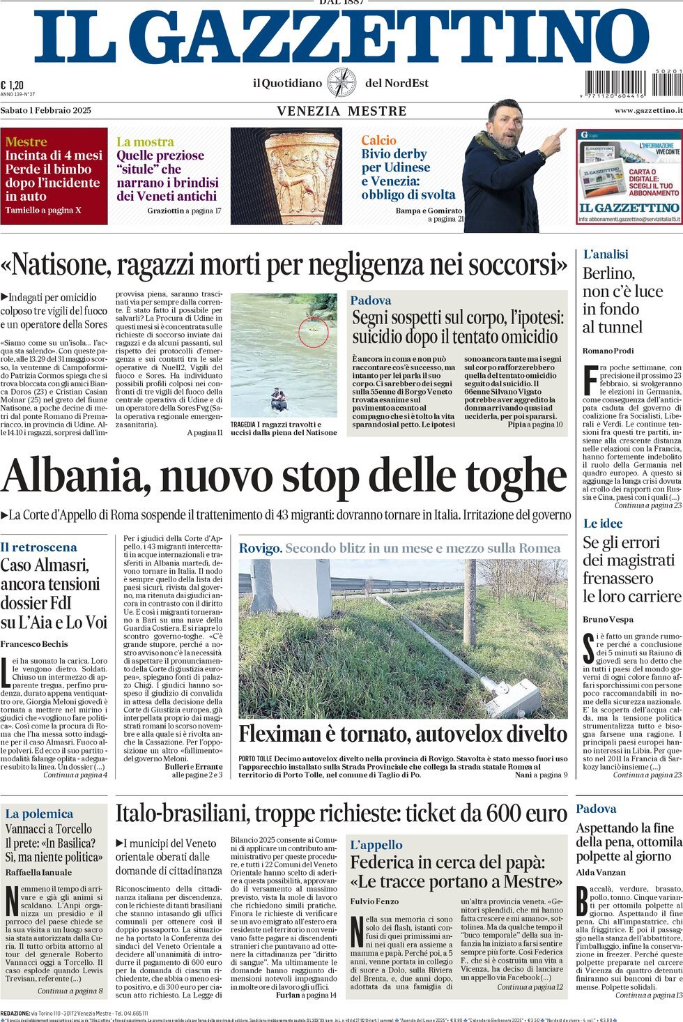 Prima-pagina-il-gazzettino-edizione-di-oggi-01-02-2025