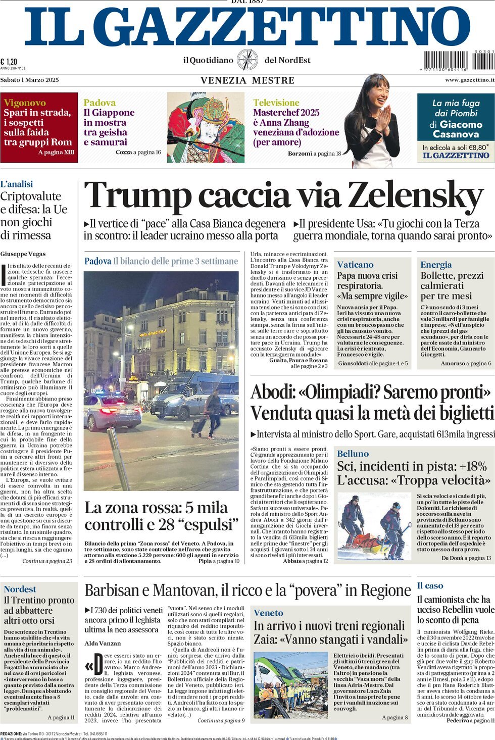 Prima-pagina-il-gazzettino-edizione-di-oggi-01-03-2025