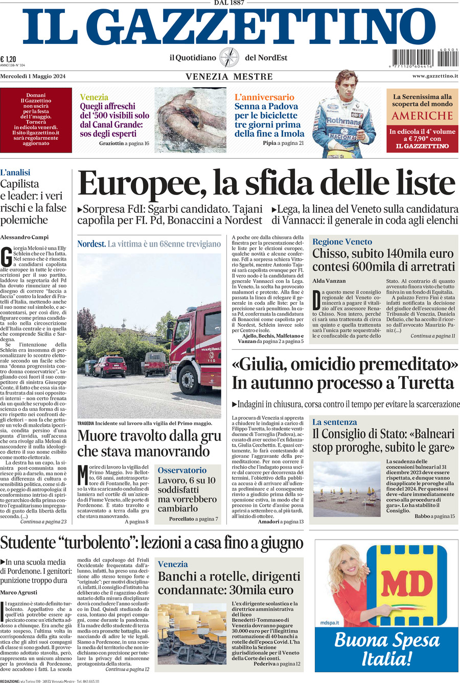 Prima-pagina-il-gazzettino-edizione-di-oggi-01-05-2024