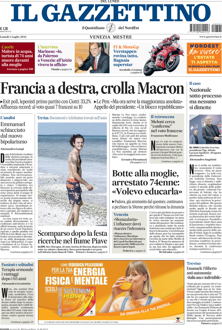 Prima-pagina-il-gazzettino-edizione-di-oggi-01-07-2024