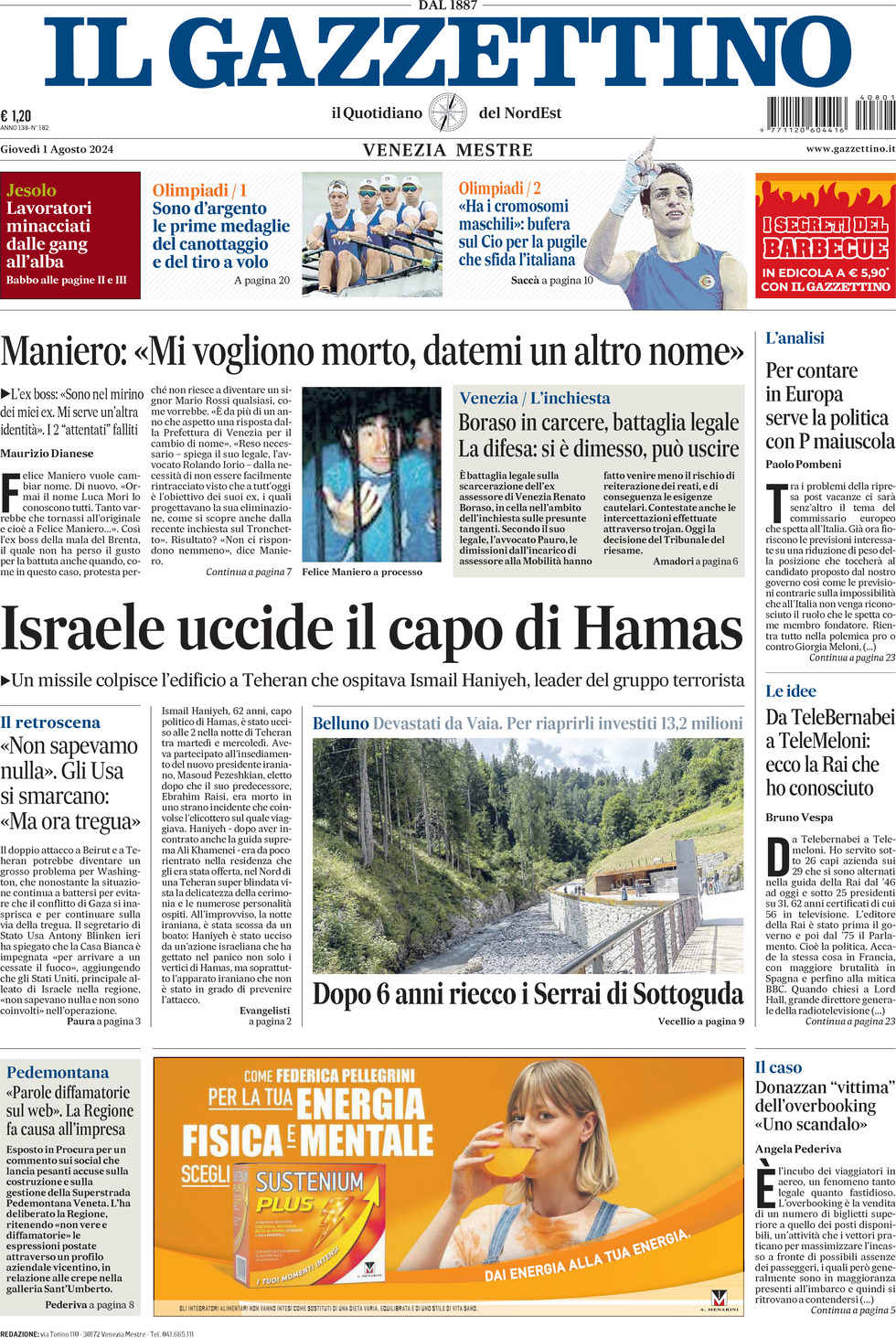 Prima-pagina-il-gazzettino-edizione-di-oggi-01-08-2024