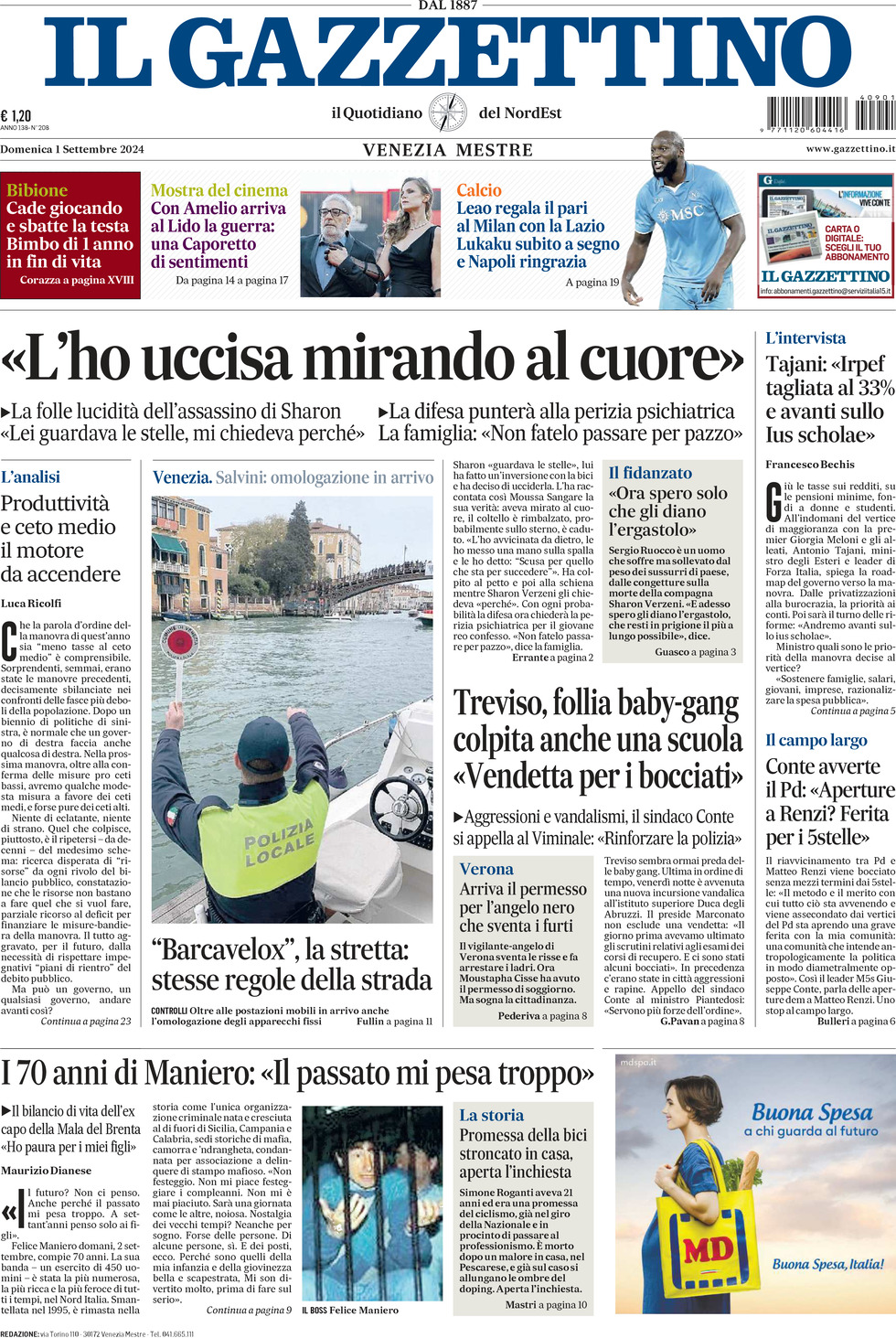 Prima-pagina-il-gazzettino-edizione-di-oggi-01-09-2024