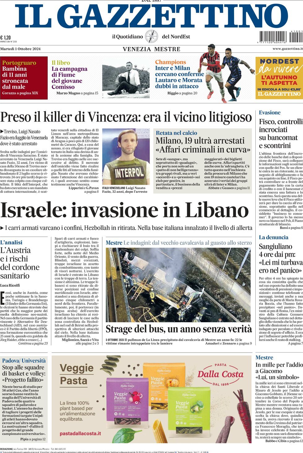 Prima-pagina-il-gazzettino-edizione-di-oggi-01-10-2024