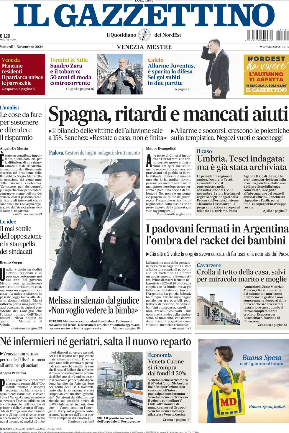 Prima-pagina-il-gazzettino-edizione-di-oggi-01-11-2024