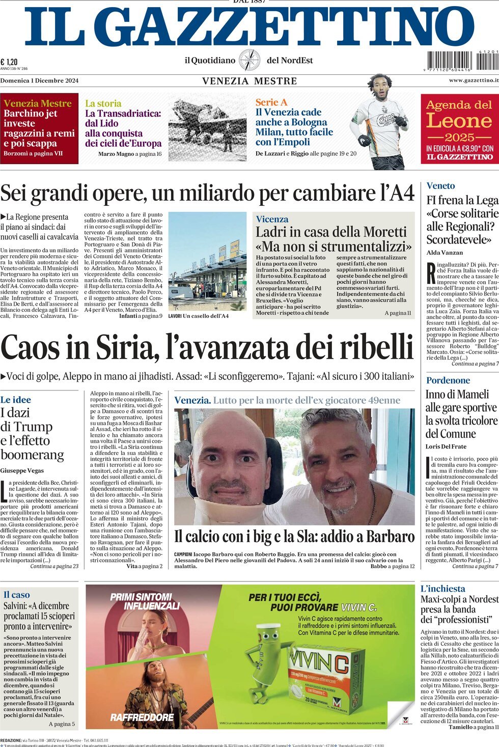 Prima-pagina-il-gazzettino-edizione-di-oggi-01-12-2024