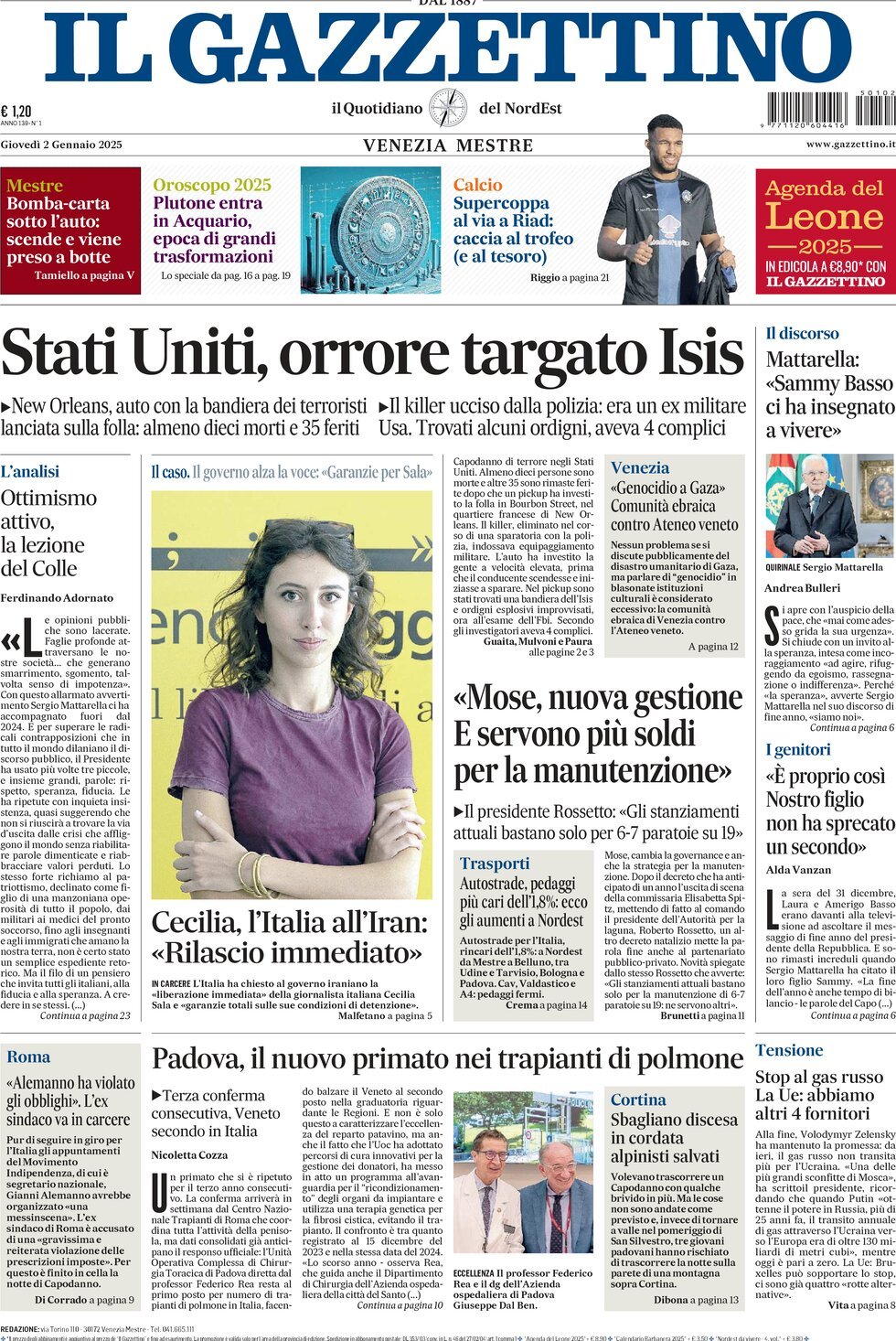 Prima-pagina-il-gazzettino-edizione-di-oggi-02-01-2025