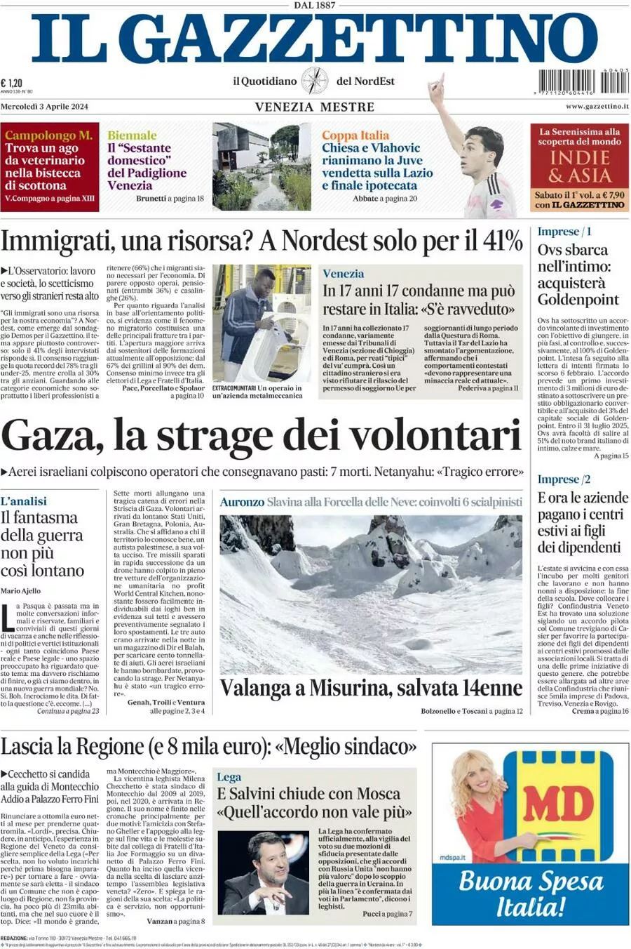 Prima-pagina-il-gazzettino-edizione-di-oggi-03-04-2024