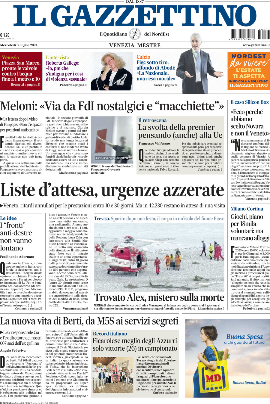 Prima-pagina-il-gazzettino-edizione-di-oggi-03-07-2024