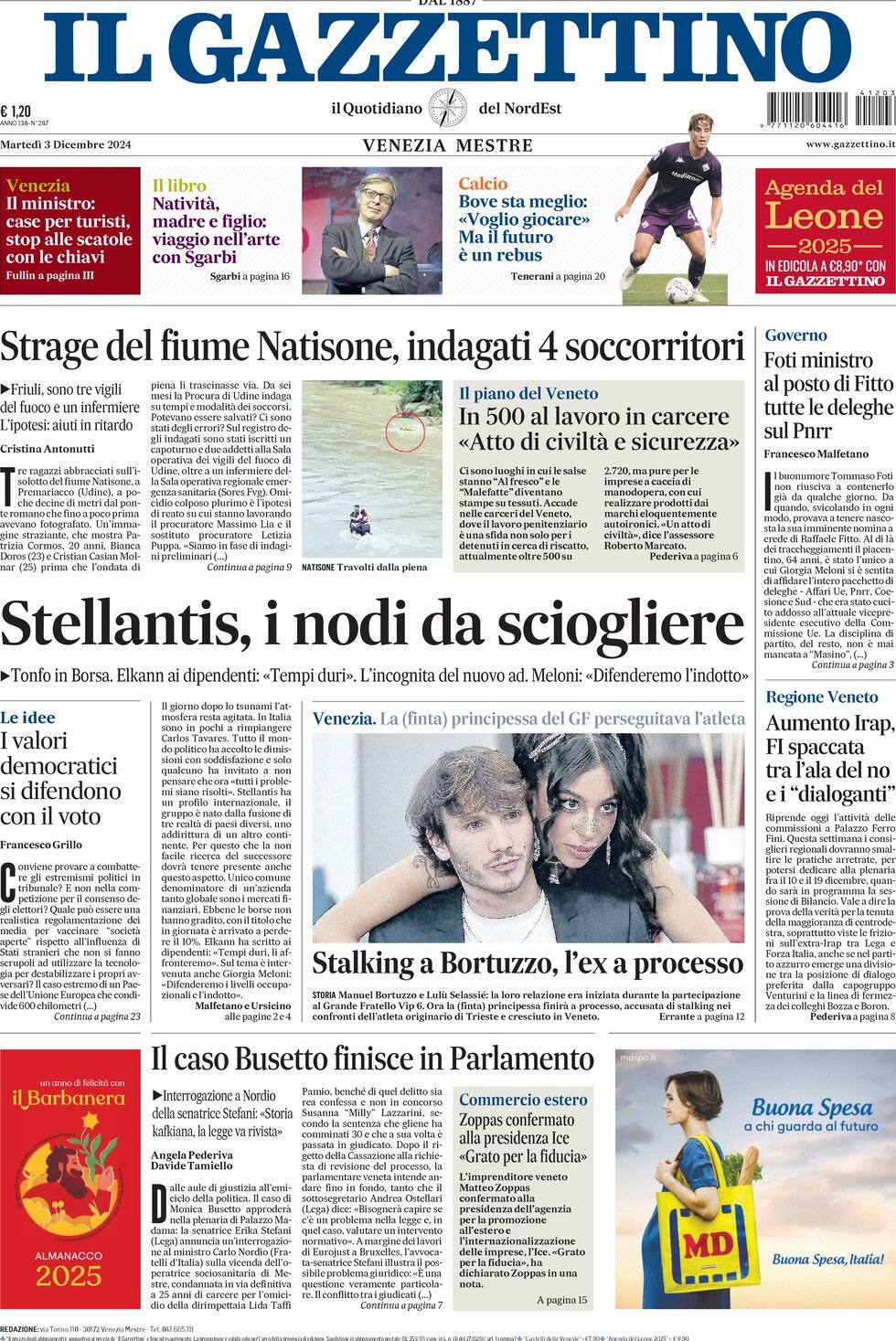 Prima-pagina-il-gazzettino-edizione-di-oggi-03-12-2024