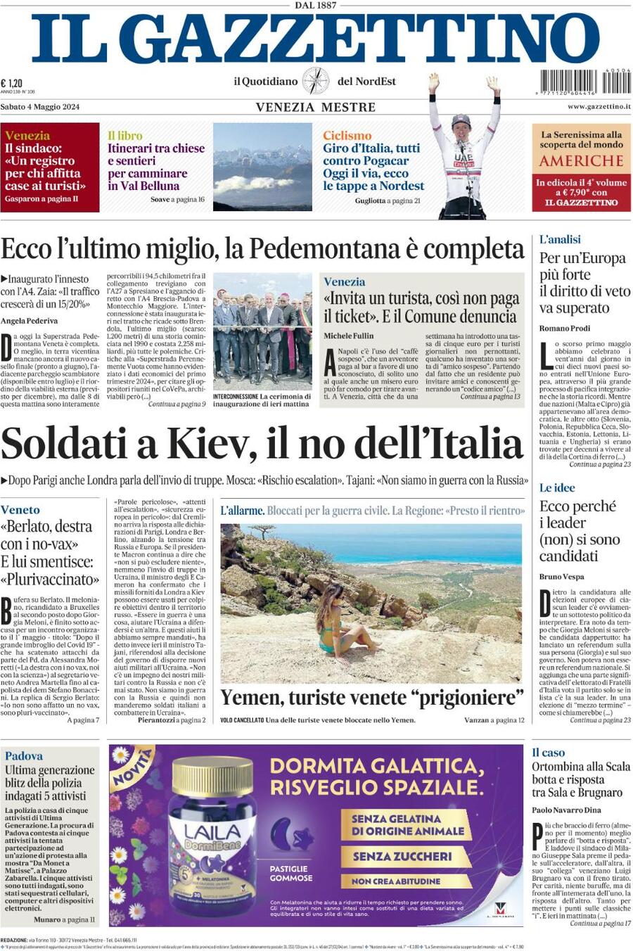 Prima-pagina-il-gazzettino-edizione-di-oggi-04-05-2024