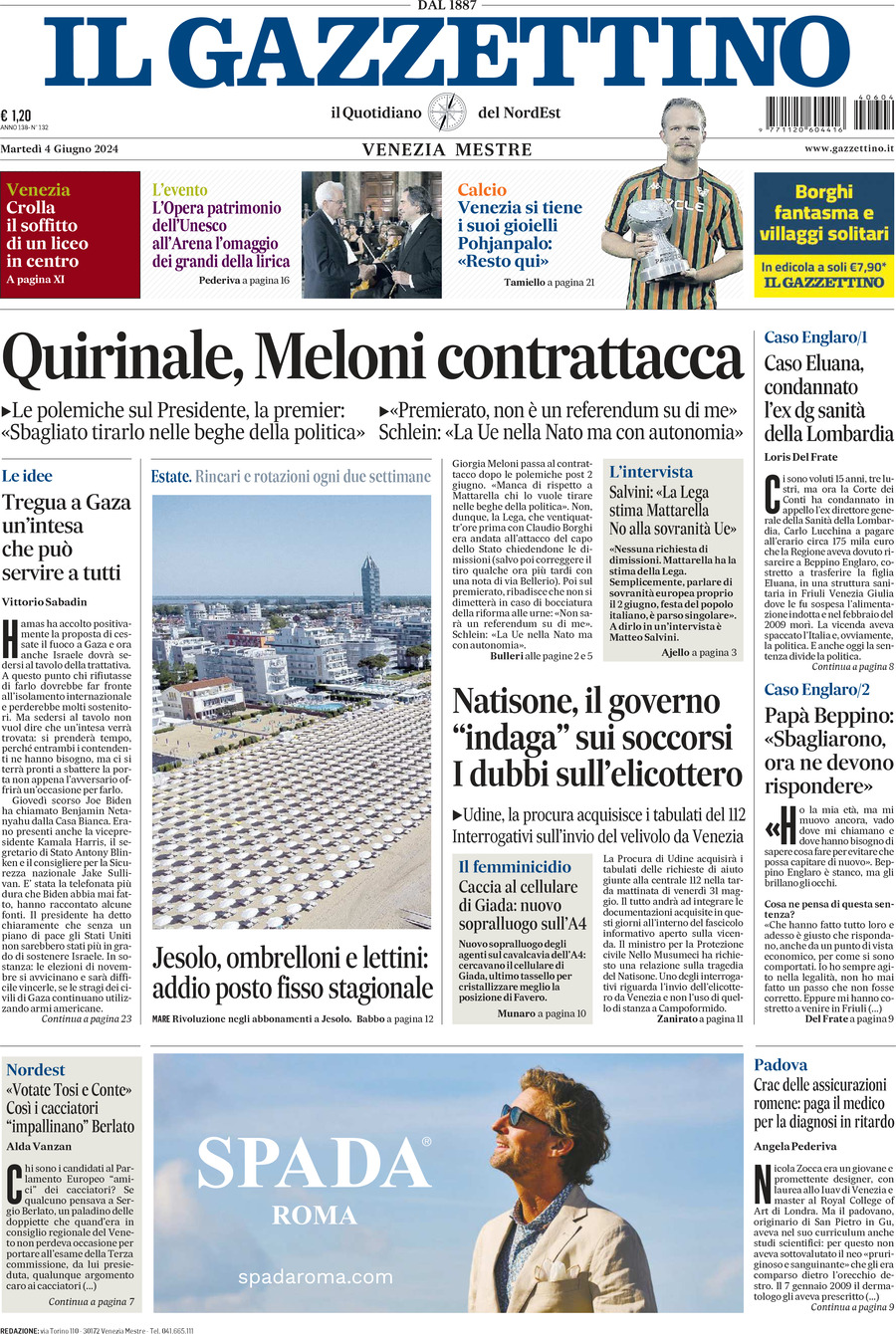 Prima-pagina-il-gazzettino-edizione-di-oggi-04-06-2024