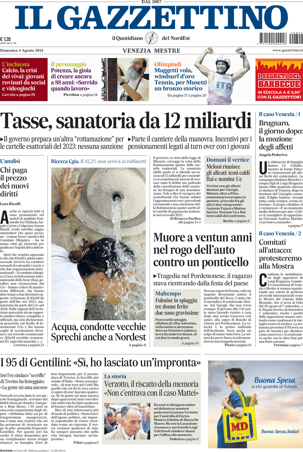 Prima-pagina-il-gazzettino-edizione-di-oggi-04-08-2024