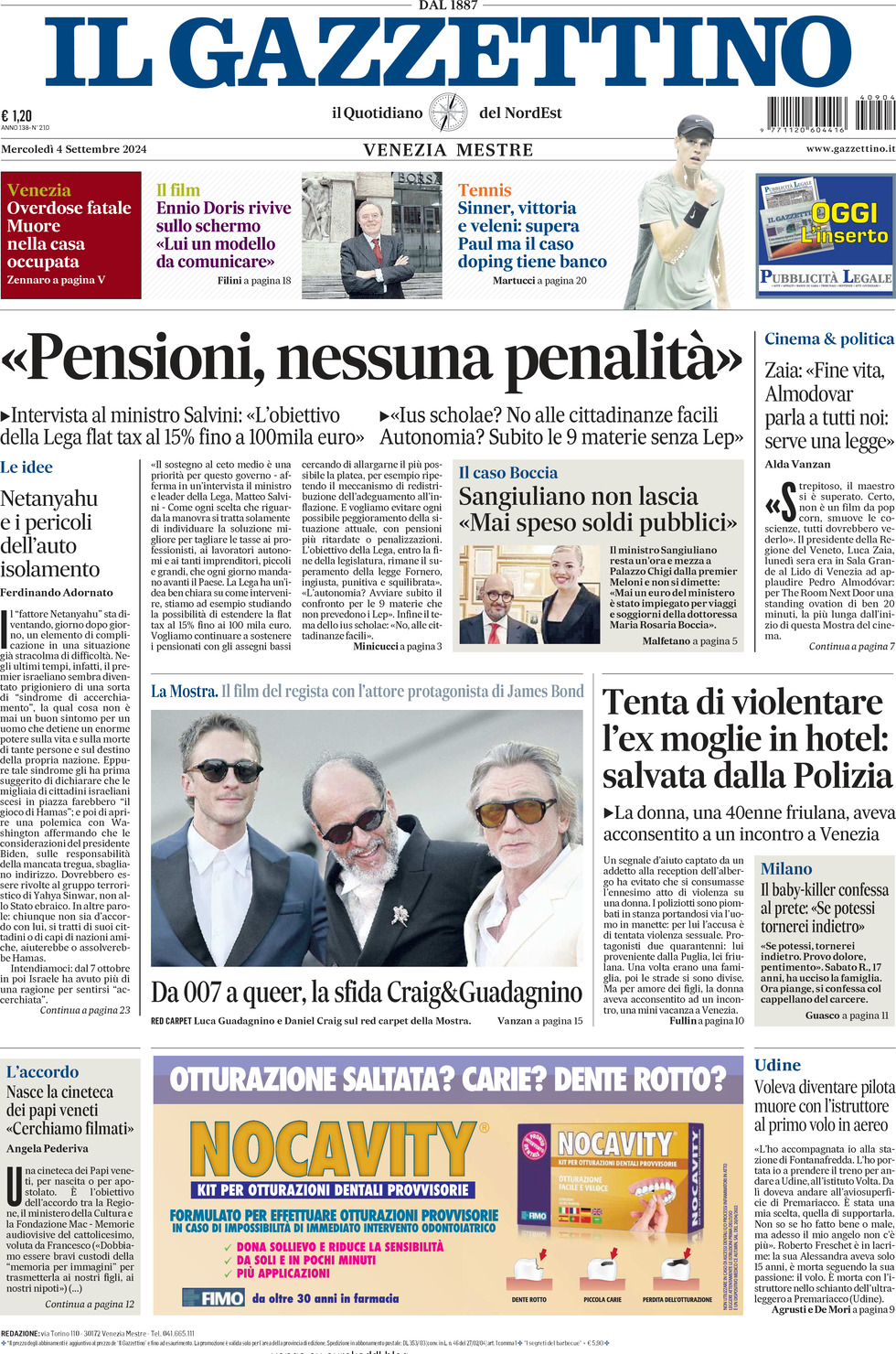 Prima-pagina-il-gazzettino-edizione-di-oggi-04-09-2024