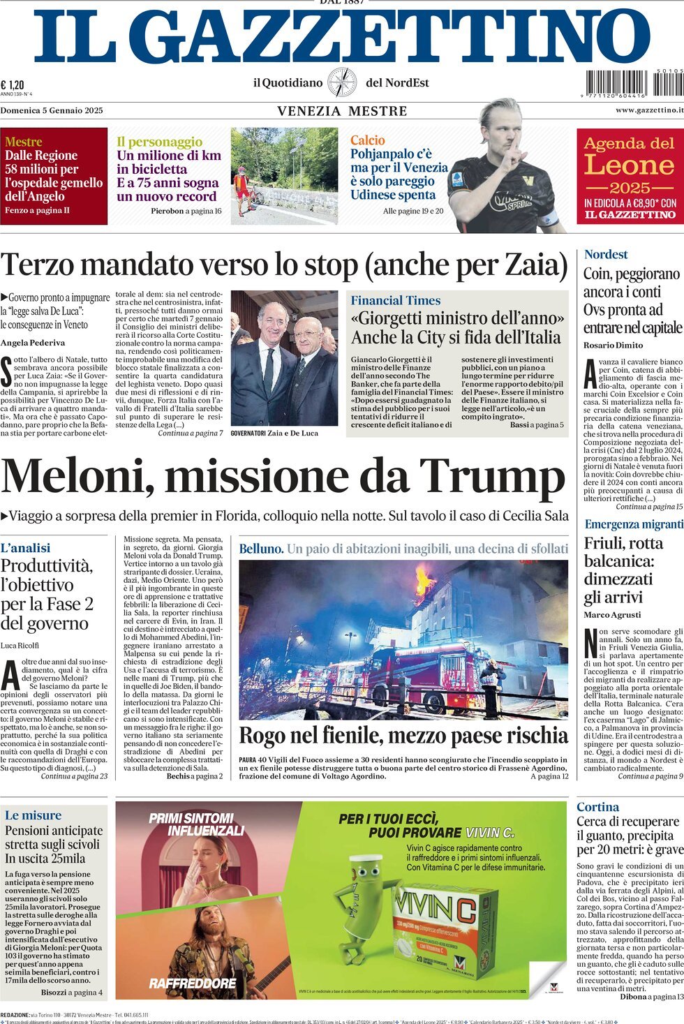 Prima-pagina-il-gazzettino-edizione-di-oggi-05-01-2025