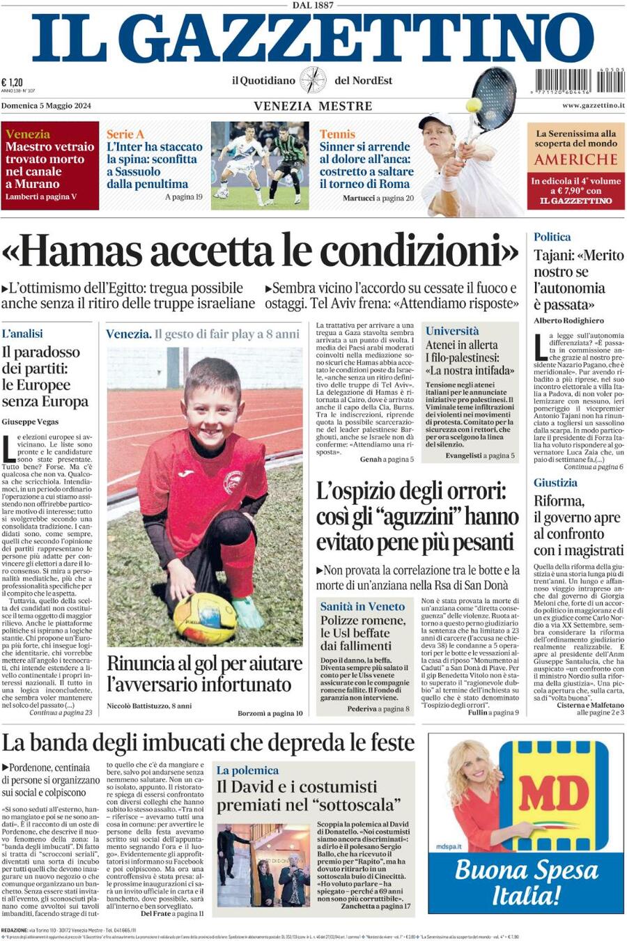 Prima-pagina-il-gazzettino-edizione-di-oggi-05-05-2024