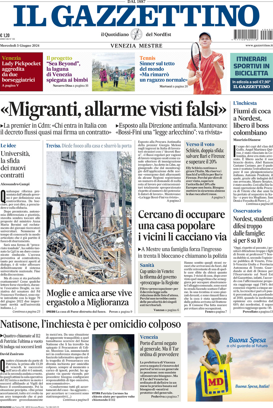 Prima-pagina-il-gazzettino-edizione-di-oggi-05-06-2024