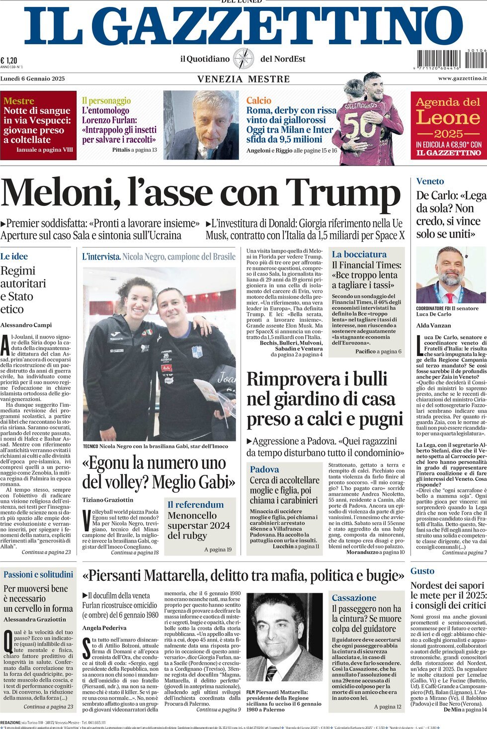 Prima-pagina-il-gazzettino-edizione-di-oggi-06-01-2025