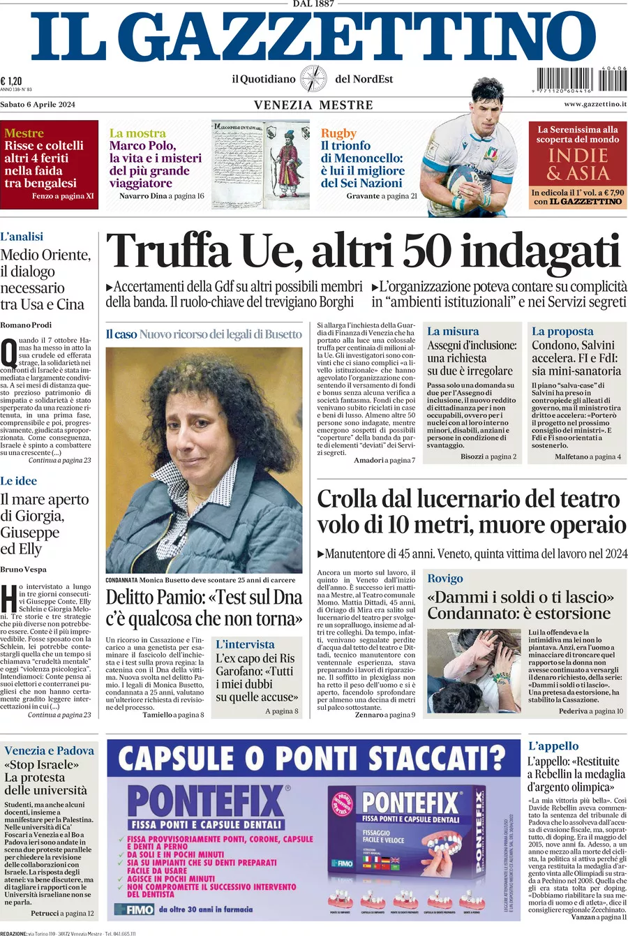 Prima-pagina-il-gazzettino-edizione-di-oggi-06-04-2024