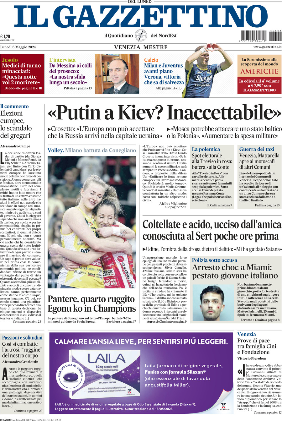 Prima-pagina-il-gazzettino-edizione-di-oggi-06-05-2024