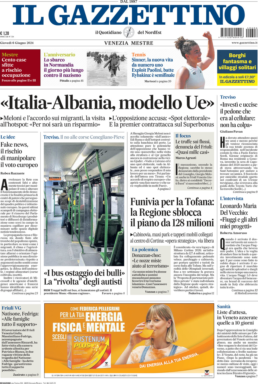 Prima-pagina-il-gazzettino-edizione-di-oggi-06-06-2024