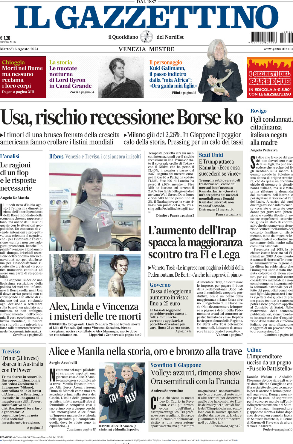 Prima-pagina-il-gazzettino-edizione-di-oggi-06-08-2024