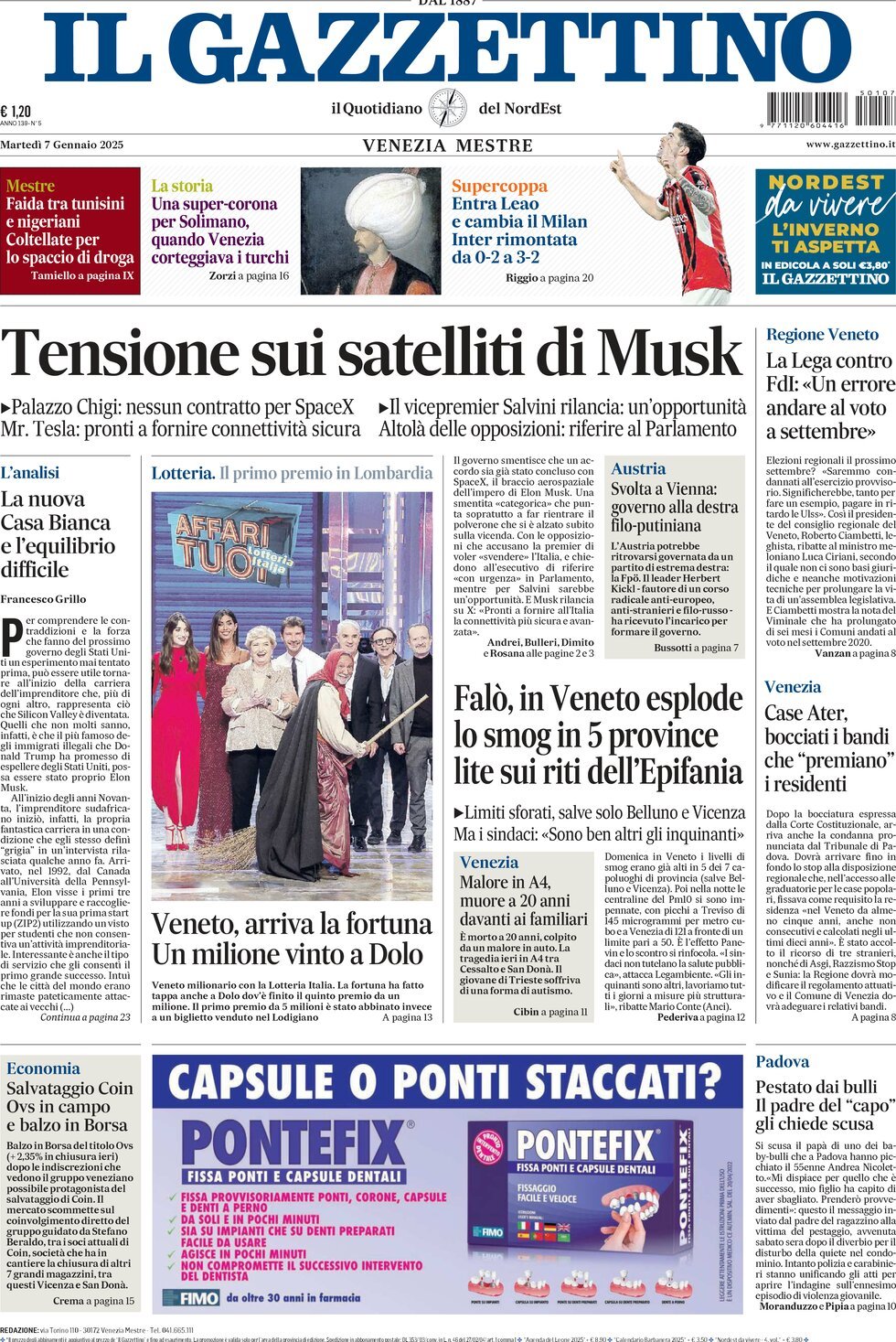 Prima-pagina-il-gazzettino-edizione-di-oggi-07-01-2025