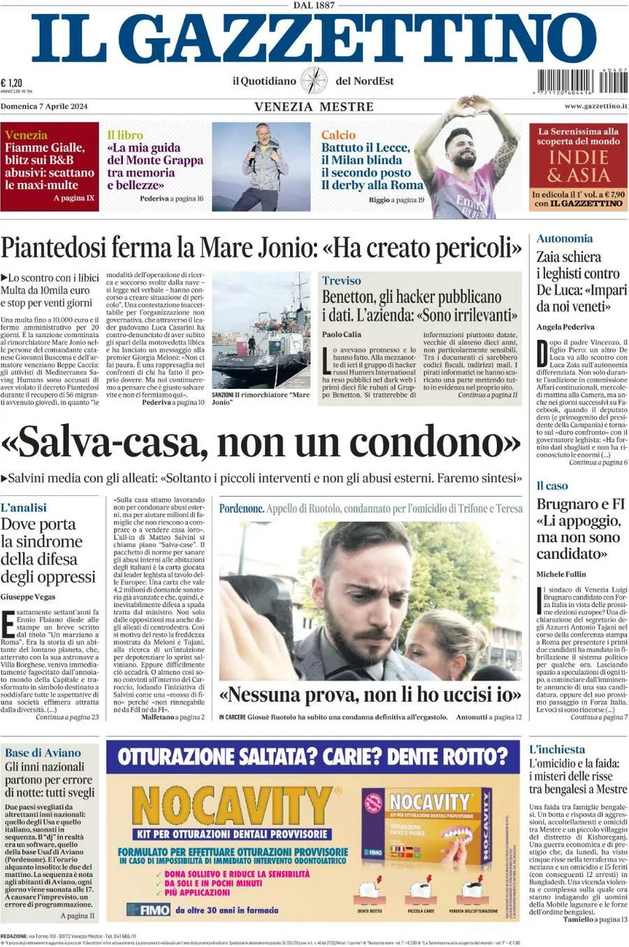 Prima-pagina-il-gazzettino-edizione-di-oggi-07-04-2024