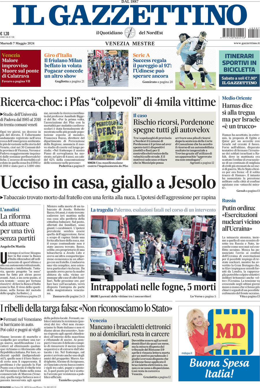 Prima-pagina-il-gazzettino-edizione-di-oggi-07-05-2024