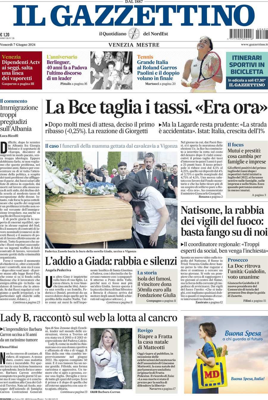 Prima-pagina-il-gazzettino-edizione-di-oggi-07-06-2024